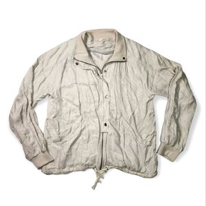 Mystree Large Lightweight Bomber Jacket Off White Crew Neck Long Sleeve